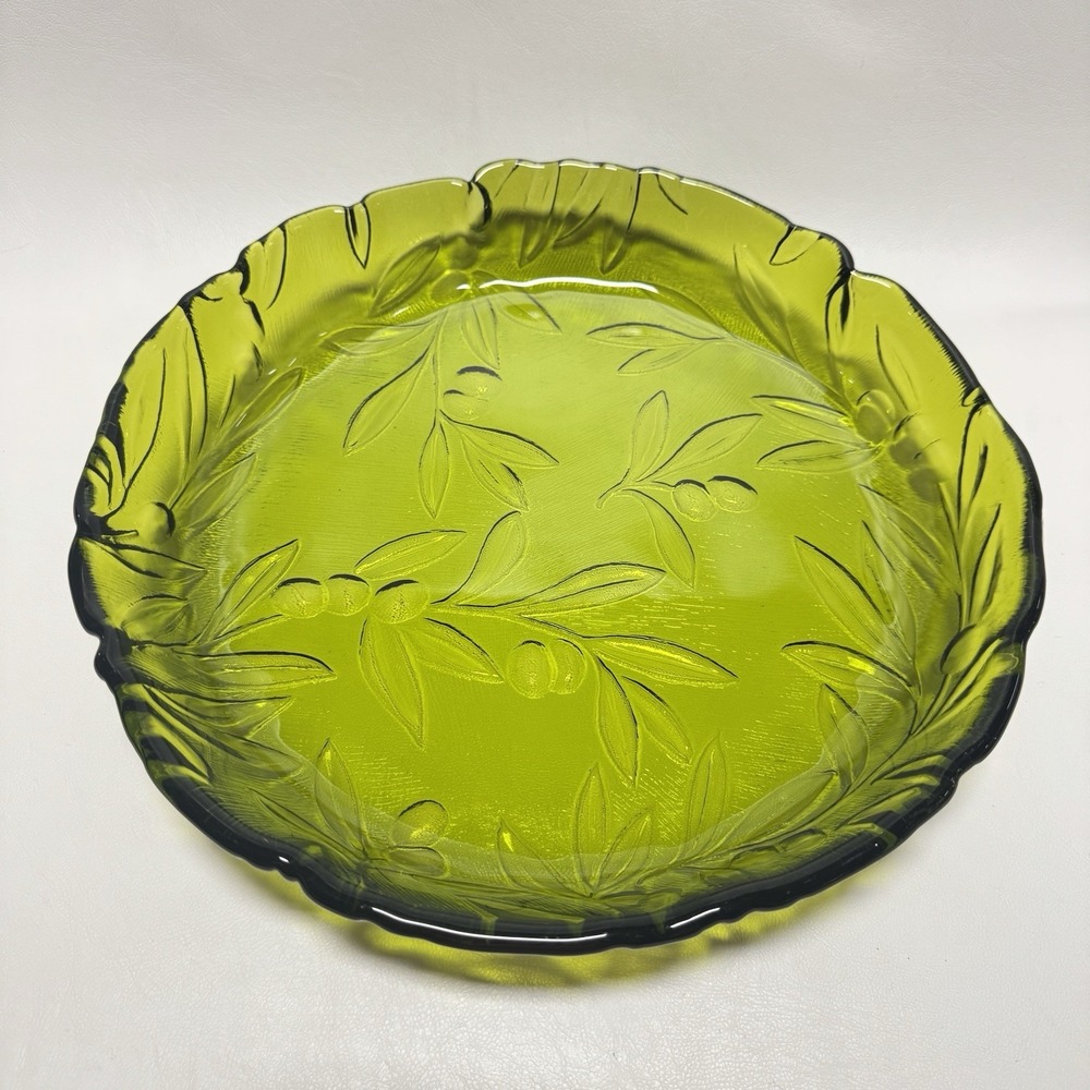 Williams-Sonoma Olive Branch, 12" Serving Bowl - Green-Pressed Glass/Embossed